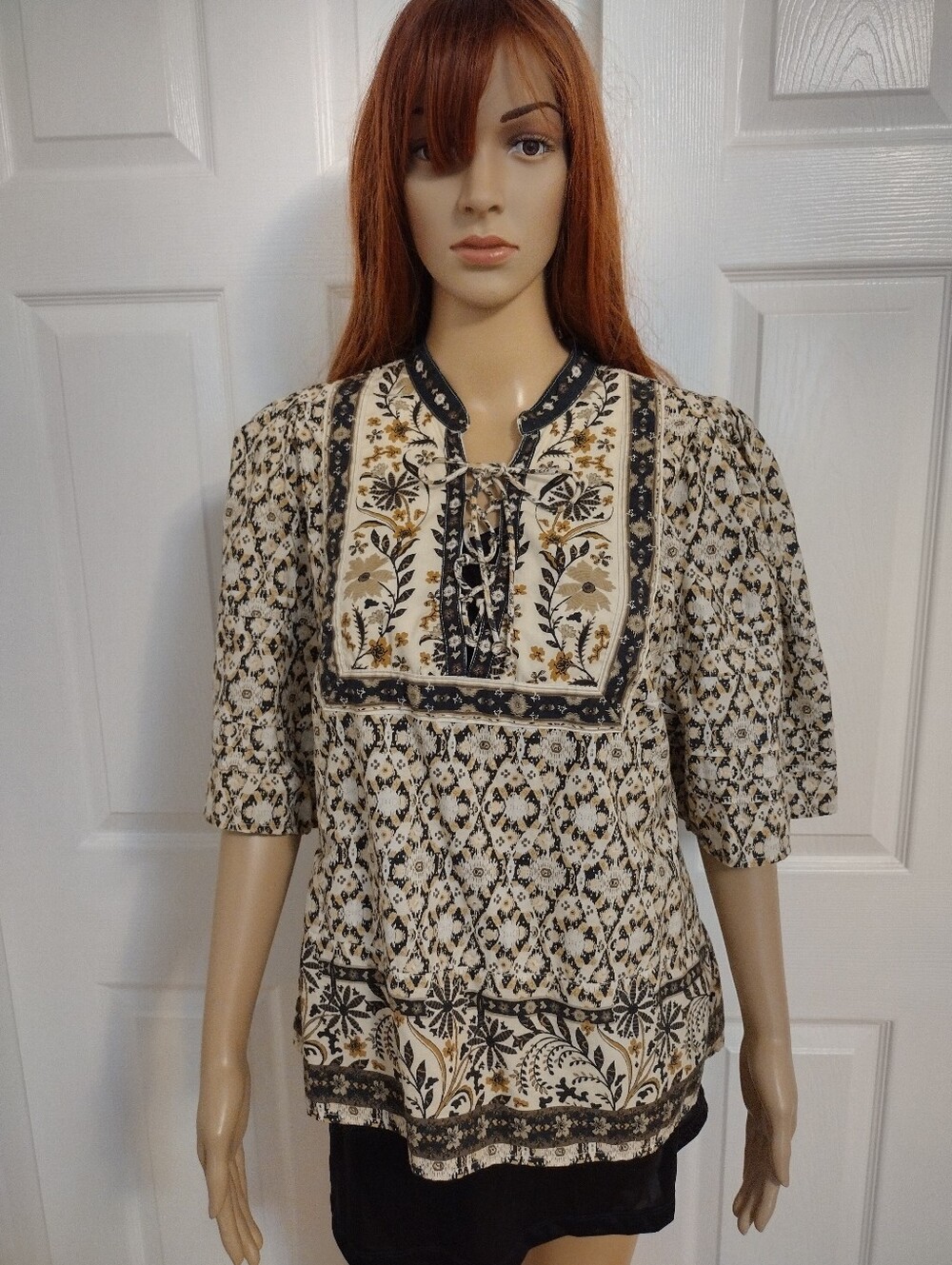 Anthropologie Black Motif Pleated Puff Sleeve blouse size XL - Picture 12 of 13